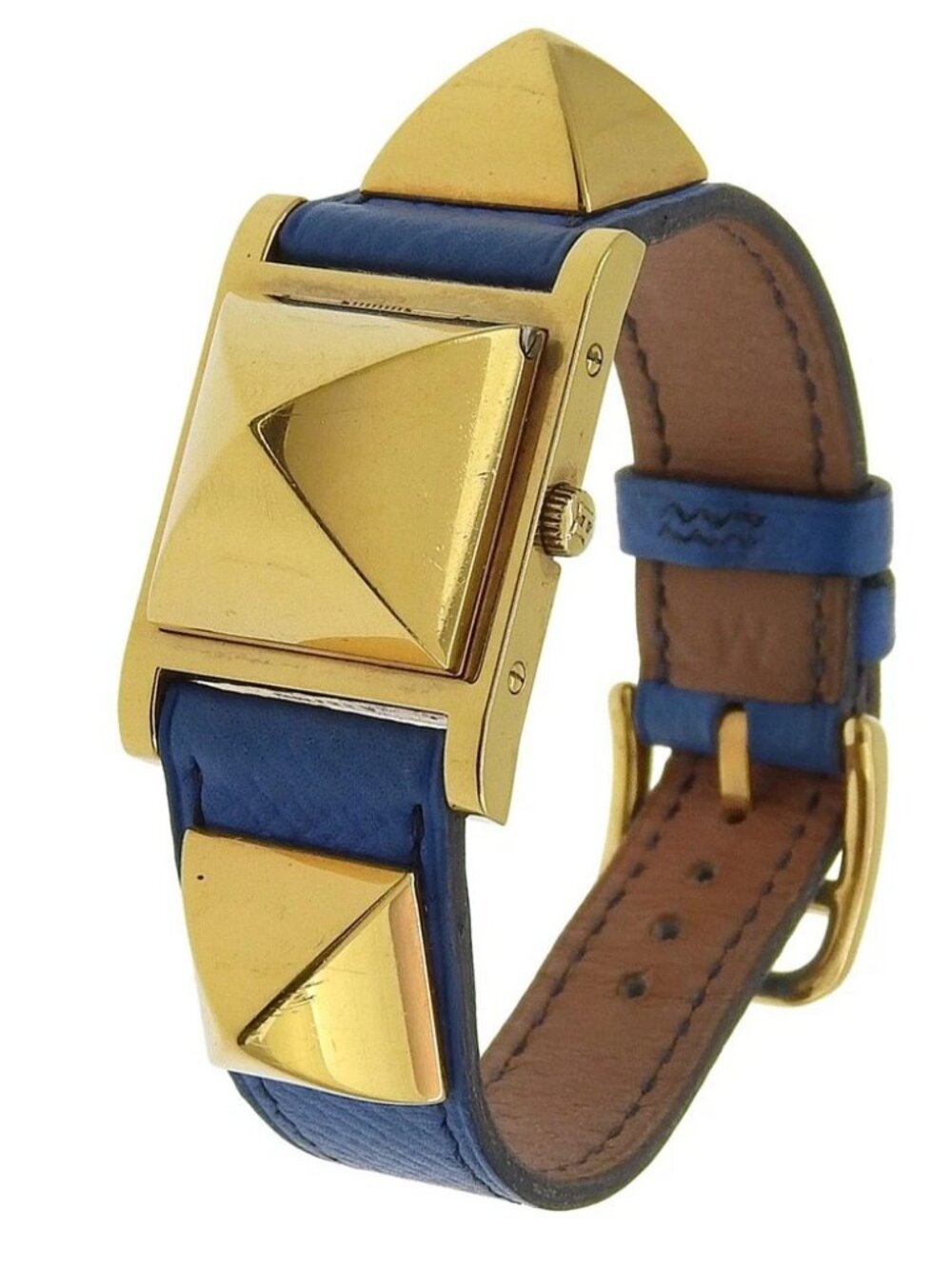 HERMES Medor Watches WhiteDial Plated Gold/leather Quartz Analog display mens
